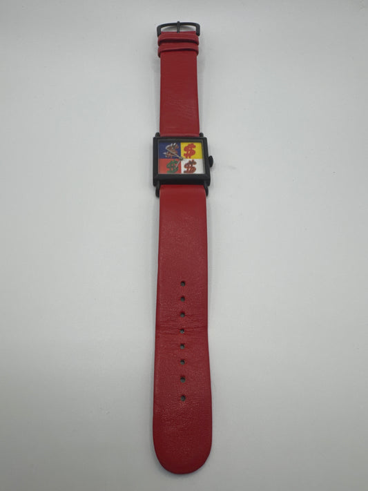 1996 ACME Studio Quadrant S Andy Warhol Art Square Quartz Watch Red/Black Leather