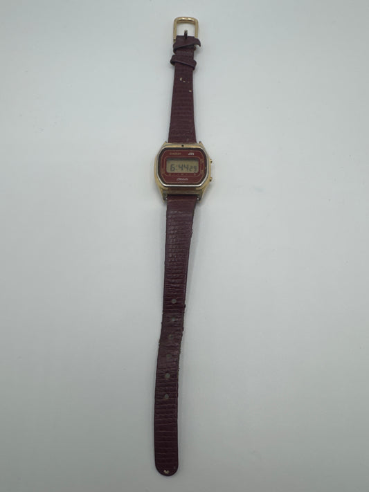 Casio Melody Vintage 1980s Digital Quartz Red Dial Gold Case red Leather Strap