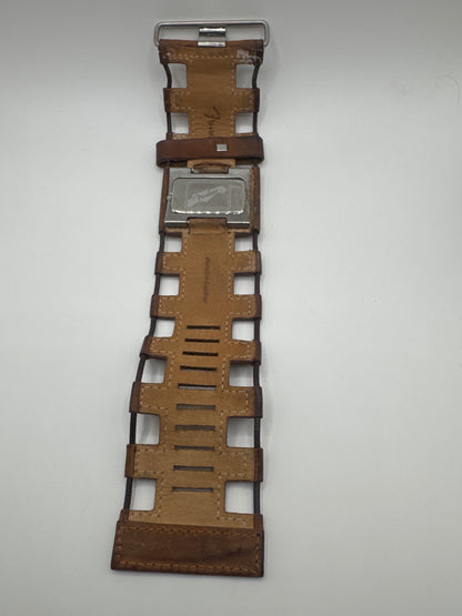 Fender Rectangle Silver Dial Quartz Watch Brown Leather Strap 30m/100Ft