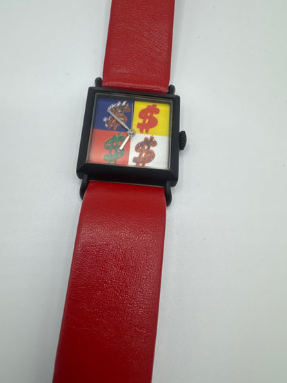 1996 ACME Studio Quadrant S Andy Warhol Art Square Quartz Watch Red/Black Leather