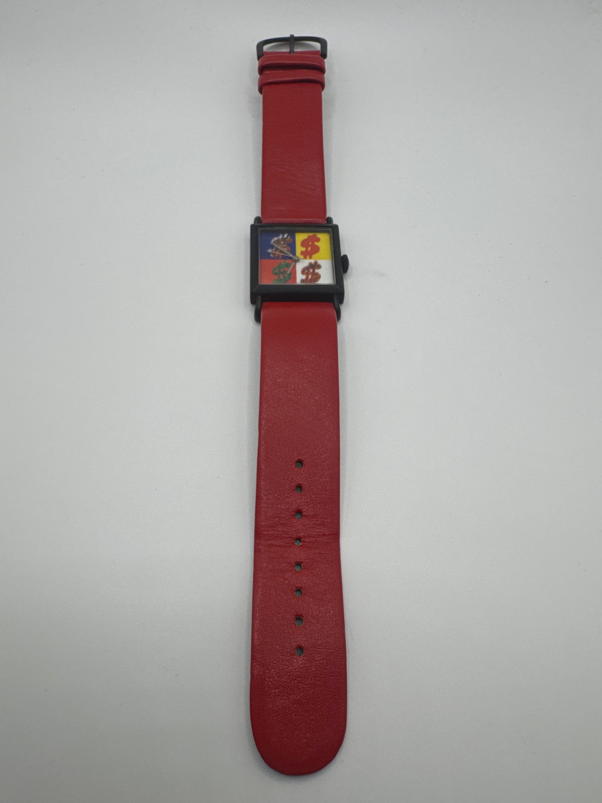 1996 ACME Studio Quadrant S Andy Warhol Art Square Quartz Watch Red/Black Leather