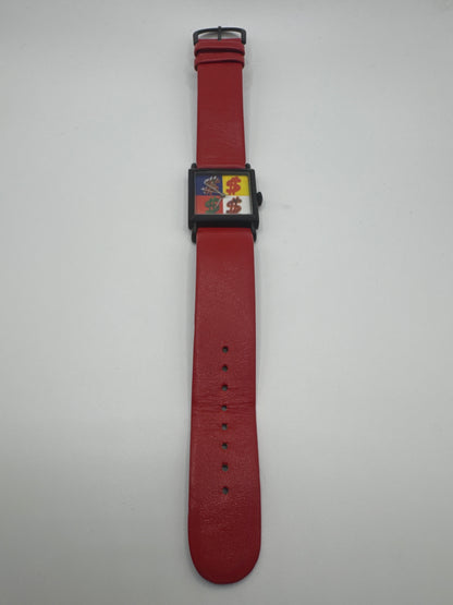 1996 ACME Studio Quadrant S Andy Warhol Art Square Quartz Watch Red/Black Leather