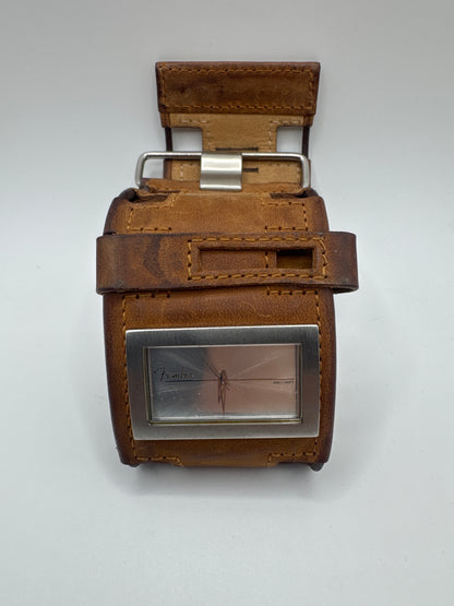 Fender Rectangle Silver Dial Quartz Watch Brown Leather Strap 30m/100Ft