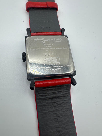 1996 ACME Studio Quadrant S Andy Warhol Art Square Quartz Watch Red/Black Leather