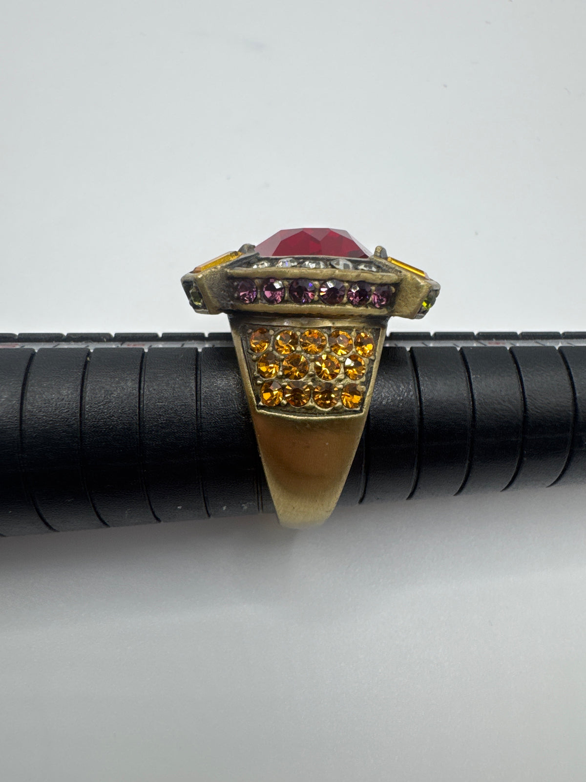 Heidi Daus Oval Red Stone Cocktail Ring Gold Tone Accents, Red/Gold Color size 8