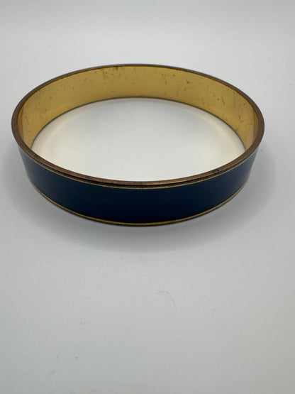 Glossy blue enamel wide bangle bracelet finished with gold-tone edges