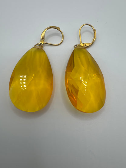 Joan Rivers Amber Teardrop Earrings Gold Tone Lever back Earrings