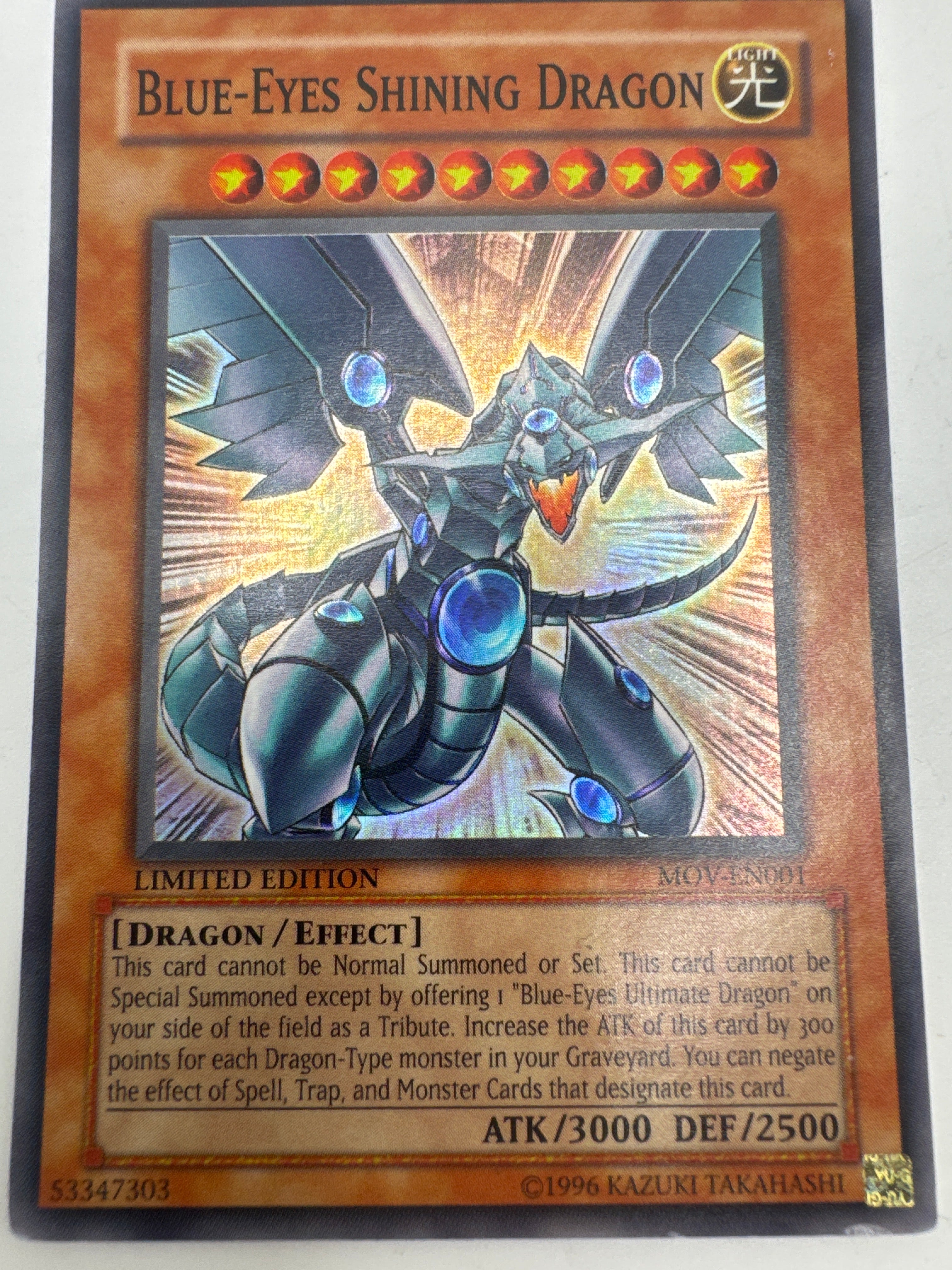 BLUE-EYES SHINING DRAGON MOV-EN001 YU-GI-OH LIMITED EDITION HOLO