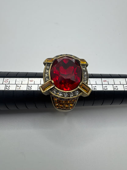Heidi Daus Oval Red Stone Cocktail Ring Gold Tone Accents, Red/Gold Color size 8