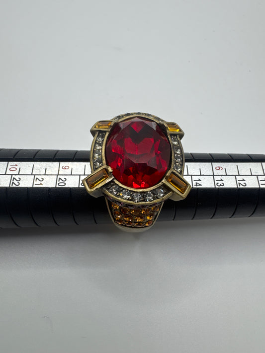 Heidi Daus Oval Red Stone Cocktail Ring Gold Tone Accents, Red/Gold Color size 8