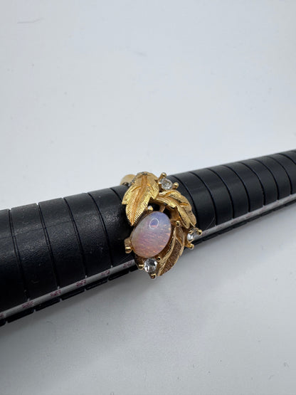 Vintage Art Nouveau Avon Pink Faux Opal Leaf Floral Design Ring size 7