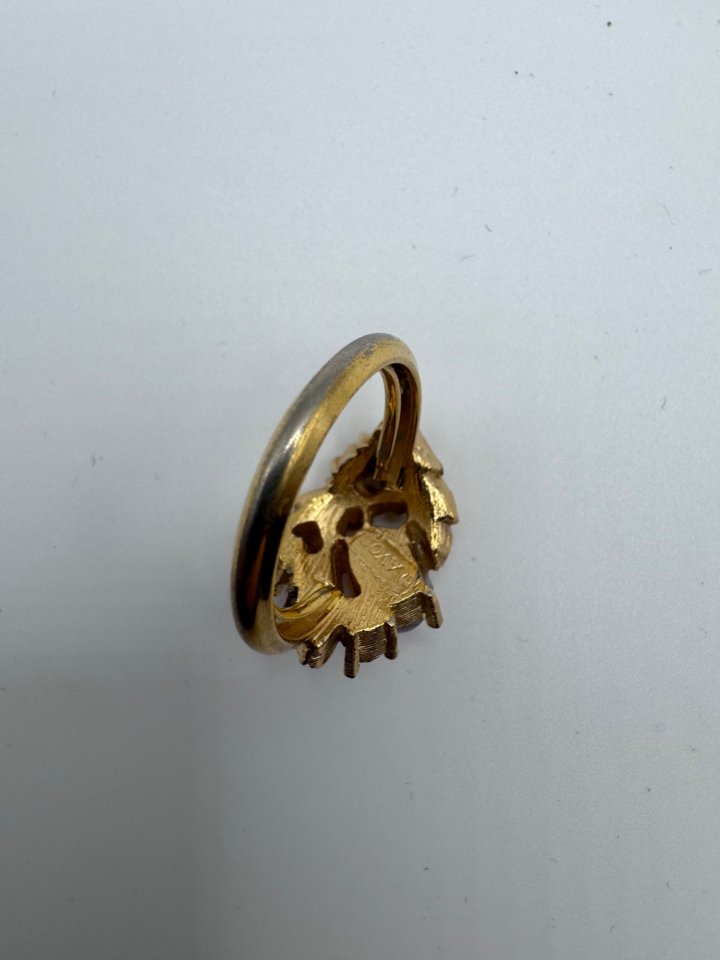 Vintage Art Nouveau Avon Pink Faux Opal Leaf Floral Design Ring size 7
